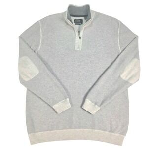 Nat Nast Quarter Zip Pullover Mens L Gray Striped Cashmere Blend Elbow Patches